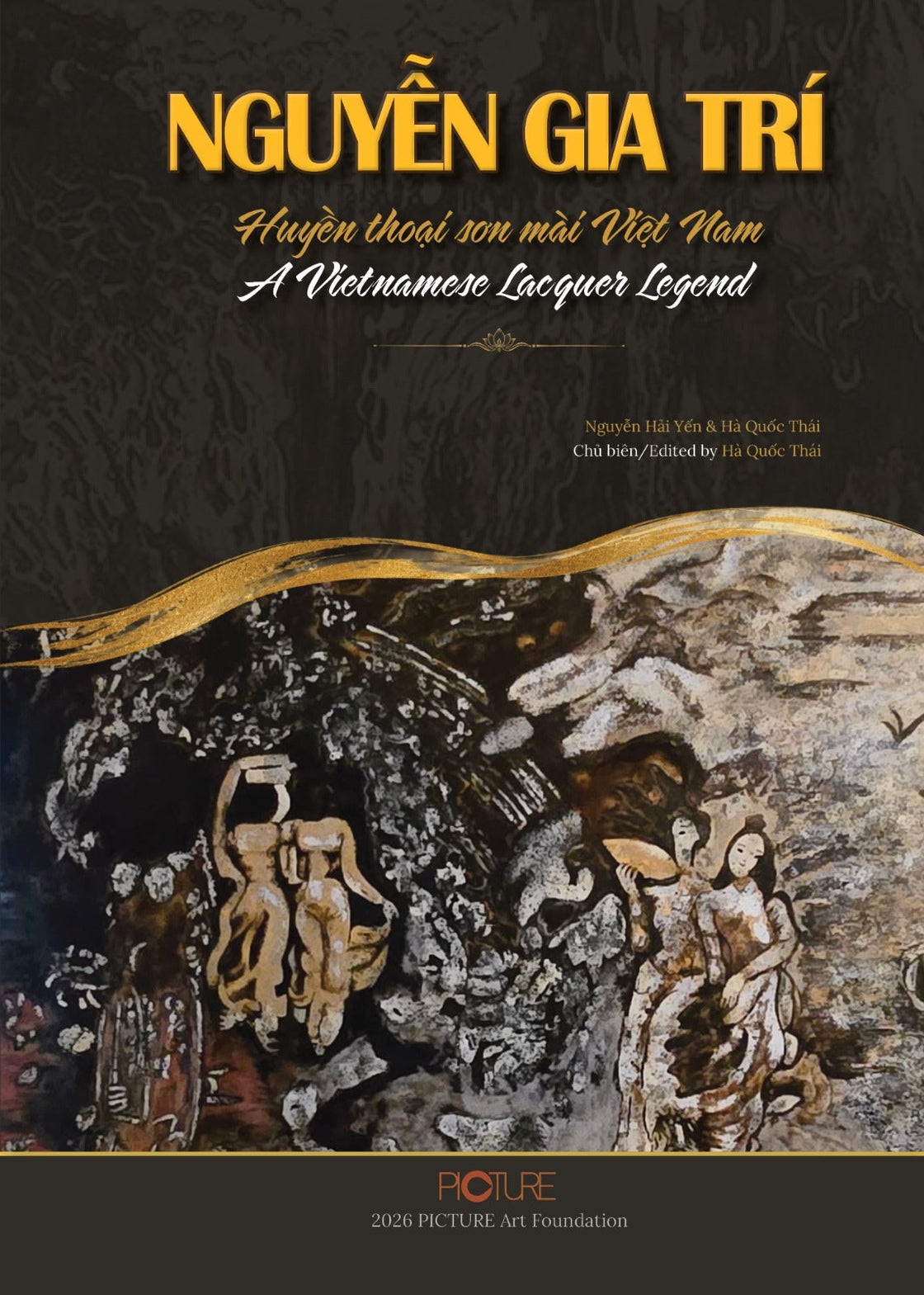 Dust jacket of the Collector's Edition: pale figures carrying vessels through a shadowed landscape of silver and brown lacquer, a band of gold sweeping across the top