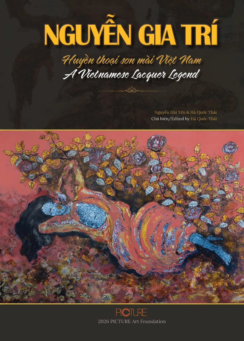Dust jacket of the Deluxe Edition: a reclining figure modelled in coral and gold beneath branches of gold and silver roses, on a rose-red lacquer ground