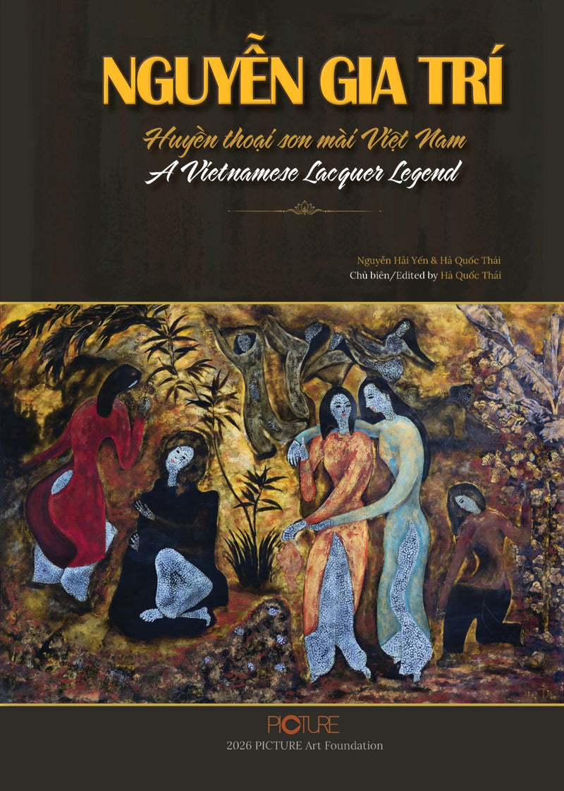 Dust jacket of the Standard Edition: women in red, blue and black robes gathered among figures and foliage on a ground of gold and dark lacquer