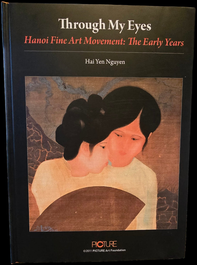 Cover of Through My Eyes: two women in pale blouses leaning together, painted on silk, on a dark blue cloth binding